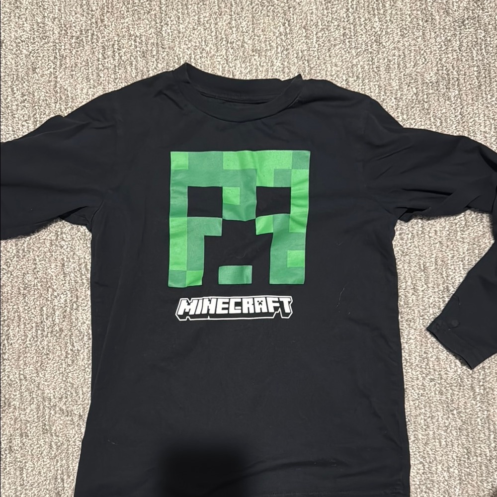 AB Studio Black and Green Long Sleeve Tee with Pixelated Creeper